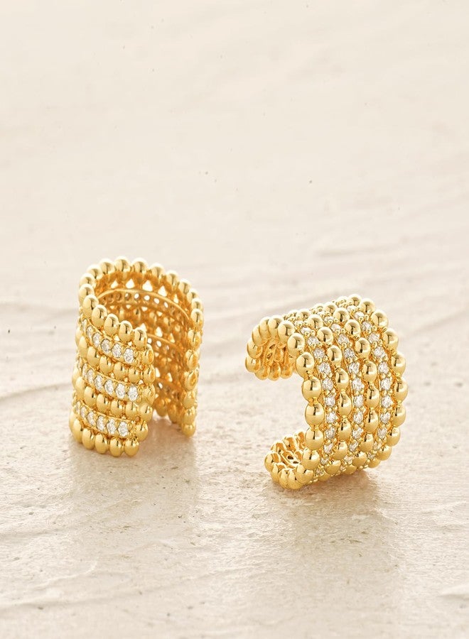 MYEARS Women Ear Cuff Earrings Gold Non Pierced Cartilage Clip on Open Wrap Beaded Band Hoop Cubic Zirconia Station 14K Gold Plated Simple Hypoallergenic Everyday Jewelry - Image 3